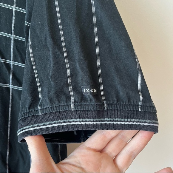 IZOD Double Mercerized Polo Shirt Black Gray Stripe | Y2K Prep Aesthetic L - Picture 6 of 11